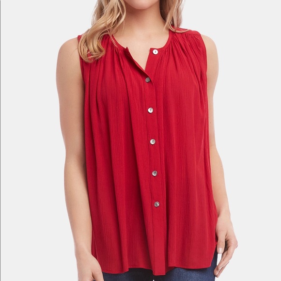 Karen Kane Sleeveless Button Front Pleated Top - Picture 2 of 8